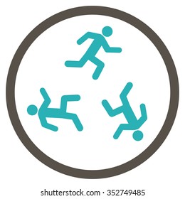 Running Men vector icon. Style is bicolor flat circled symbol, grey and cyan colors, rounded angles, white background.
