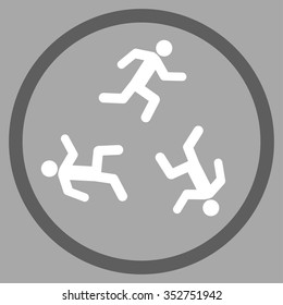 Running Men vector icon. Style is bicolor flat circled symbol, dark gray and white colors, rounded angles, silver background.