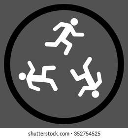 Running Men vector icon. Style is bicolor flat circled symbol, black and white colors, rounded angles, gray background.