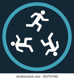 Running Men vector icon. Style is bicolor flat circled symbol, blue and white colors, rounded angles, dark blue background.