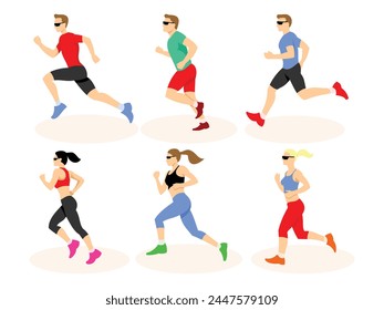 Running men and women. Athletes train or workout fitness instructors