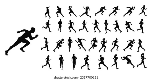 Running men and women silhouette