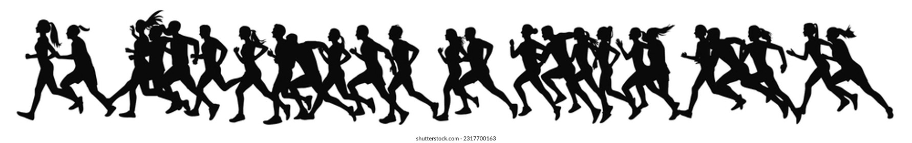 Running men and women silhouette