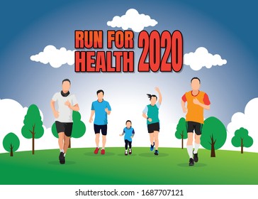 Running men and women sports background, Running vector illustration.