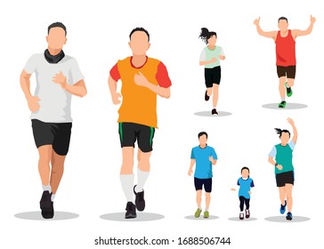 Running men and women sports background, Running vector illustration.