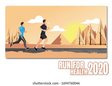 Running men and women sports background, Running vector illustration.