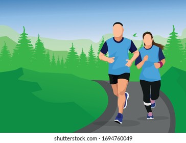 Running men and women sports background, Running vector illustration.