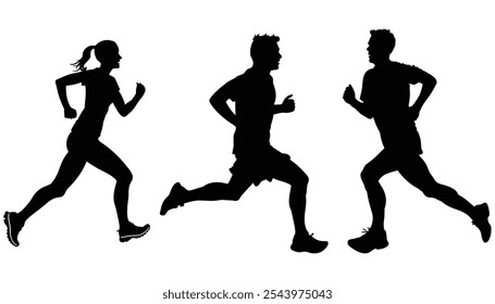 Running Men and Women - Vector Silhouettes for Fitness and Sports