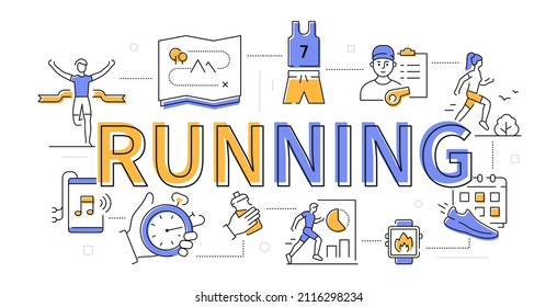 Running - modern flat design style web banner with line elements