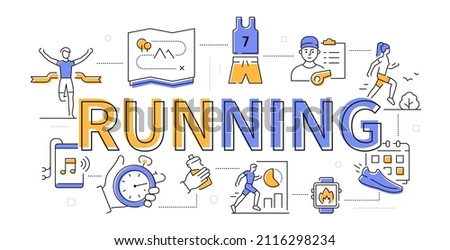 Running - modern flat design style web banner with line elements