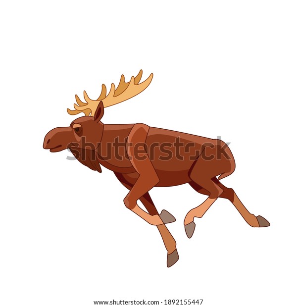 白い背景にムース Herbivore Forest Animal Flat型ベクターイラストとして角と茶色のエルク のベクター画像素材 ロイヤリティフリー