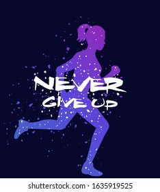 Running Motivational Poster, Never Give Up, Vector