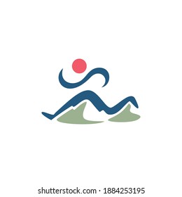 Running Mountain Logo Design Vector
