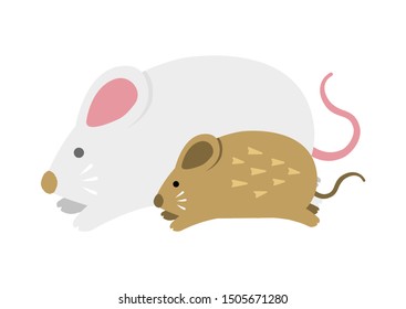 Running mouses (parent and child) illustration for New year greeting card ( 2020 )