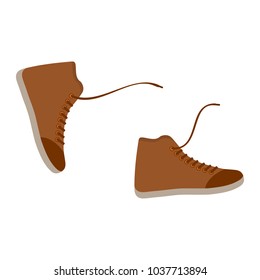 Running, moving in sport shoes. Classic sneakers in flat style with laces. Sport footwear for men and women. Vector fashion illustration. Step, walk in a pair of sneakers with shoelaces. Youth style.
