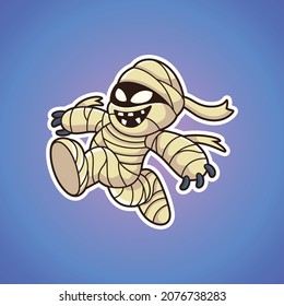 Running mummy cartoon with cute pose