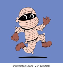 Running mummy ghost in retro cartoon style