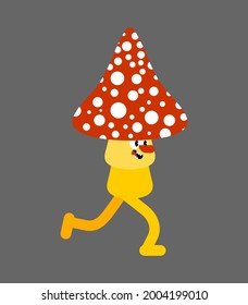 Running mushroom. Fly agaric run. vector illustration