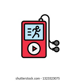 running music playlist icon. music player with run symbol illustration. simple vector graphic.