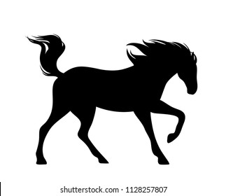 running mustang horse black vector silhouette - side view animal outline