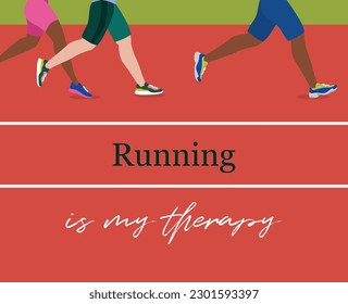 Running is my therapy. People running on the stadium. Vector