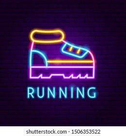 Running Neon Label. Vector Illustration of Sport Promotion.