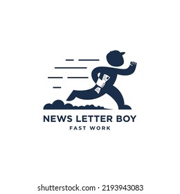 Running Newspaper Delivery Boy Simple Logo Icon Sign Symbol Vector Illustration. Isolated Object On White Background