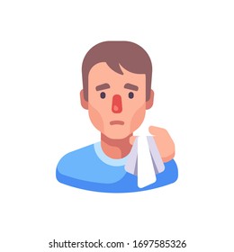 Running nose flat illustration. Man with handkerchief