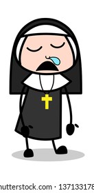 Running Nose While Sleeping - Cartoon Nun Lady Vector Illustration﻿