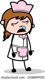 Running Nose While Sleeping - Retro Cartoon Waitress Female Chef Vector Illustration