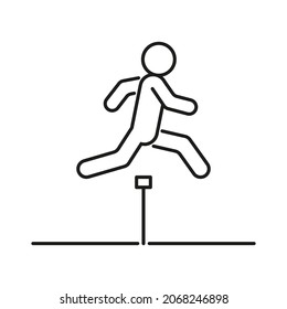 Running with obstacle, courage in jump, line icon. Run man. Movement and achievement. Athletics, sport. Vector illustration