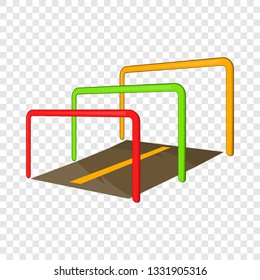 Running with obstacles icon in cartoon style isolated on background for any web design 