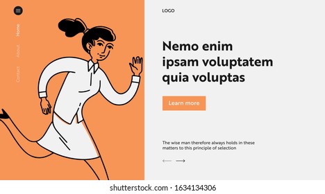 Running office employee. Woman, manager, race flat vector illustration. Leadership, haste, deadline concept for banner, website design or landing web page