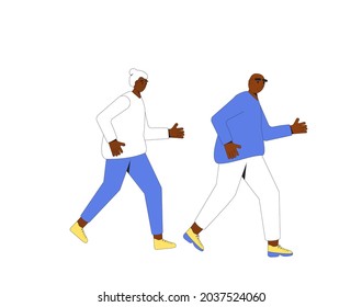 Running old man isolated on white background. Participation in sports races, athletic competitions. Marathon, exercise. Jogger. Vector illustration.