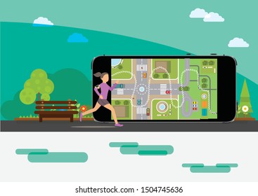 Running on the park and record your track on your phone