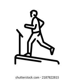 Running on treadmill black line icon. Routine. Pictogram for web page.
