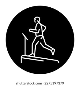Running on treadmill black line icon. Routine. Pictogram for web page.