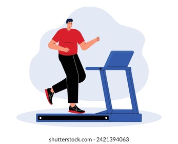 Running on a treadmill for a healthy lifestyle, weight loss vector illustration.