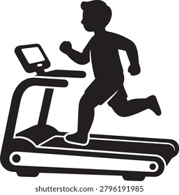 Running on treadmill silhouette vector icon.