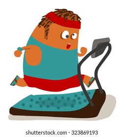 Corriendo en la cinta de correr. Ilustración vectorial plana