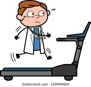 Running on Treeadmill - Professional Cartoon Doctor Vector Illustration