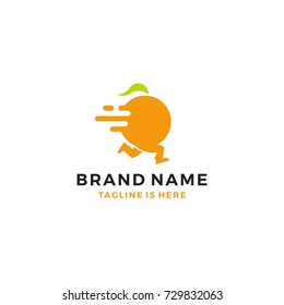 running orange fruit delivery service logo template vector icon illustration