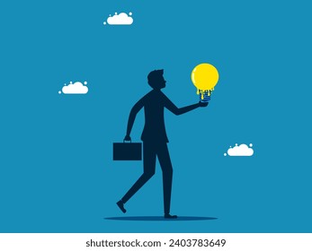 Running out of energy at work. man holding a melted light bulb. vector 