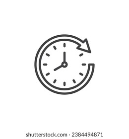 Running Out of Time line icon. linear style sign for mobile concept and web design. Clock and arrow around outline vector icon. Symbol, logo illustration. Vector graphics