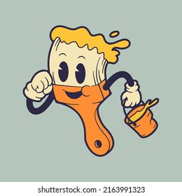 The running paint brush mascot. Retro vintage mascot illustration.