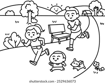 Running at the park coloring pages style.