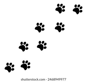 Running paw prints in black vector illustration, isolated 