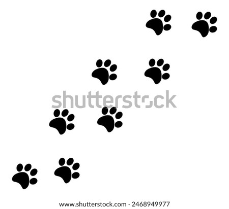 Running paw prints in black vector illustration, isolated 