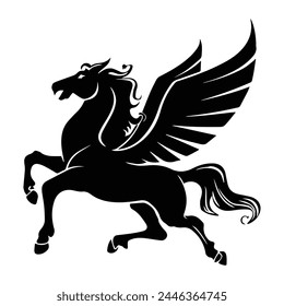 A Running Pegasus Heraldic horse with winged outline thick view. Vector illustration