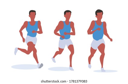 Running people athletes. Vector set of people in motion.